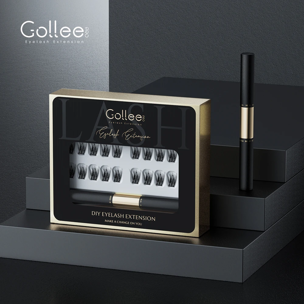 Gollee Eye Lashes Kit Diy Lash Pakging 1 Row Eyelash Clusters 0.03 Pbt Diy Segment Strip Eyelash Lash Cluster Extension Glue Kit