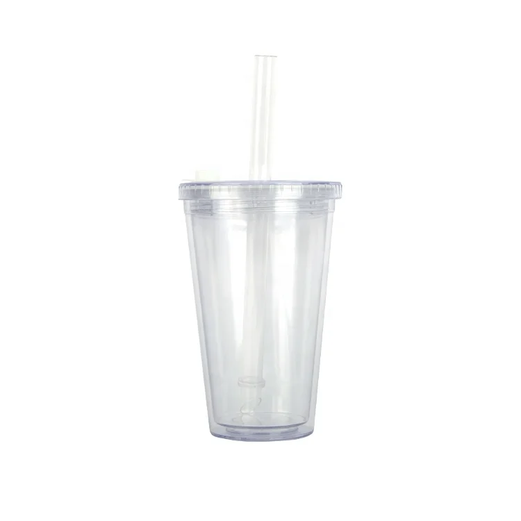 
Plastic Double Wall Insulated Bpa-free Coffee Clear Tumblers With Lid And Large Diameter Straw Wholesale 