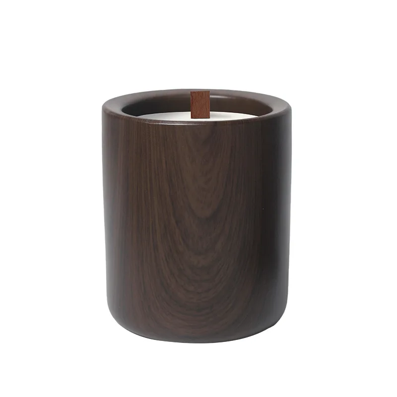 Nordic Walnut Wood Grain Simple Luxury Matte Ceramic Cement Concrete Fragrance Aroma Aromatherapy Scented Soy Wax Candle