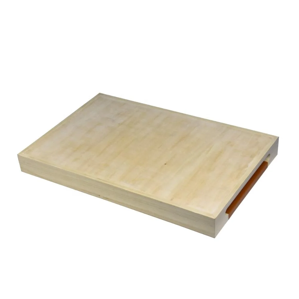 Hotel Leather  Wood Serving Tray with Handle
