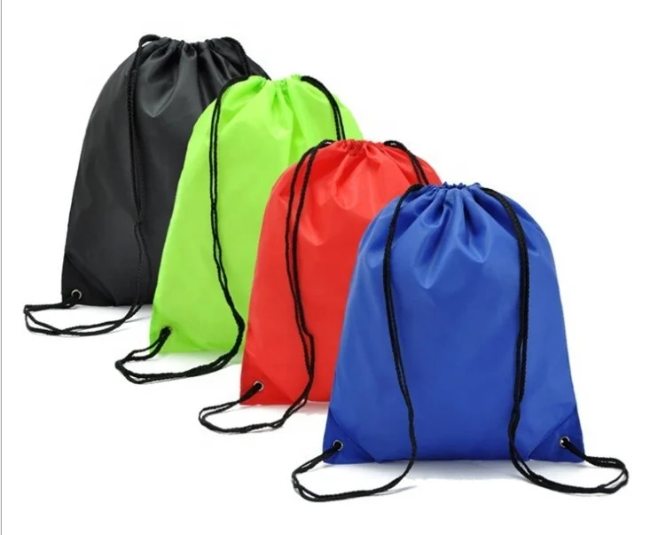 China Factory Nylon Backpack Gym Bag Colorful European Market 210d Polyester Foldable Travel Draw String Shoes Bag Wholesale