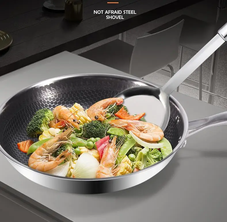 
Wholesale Honeycomb Cubic Nonstick Technology 304 Stainless Steel Fry Pan of Premium Cookware Durable Frying Pan 