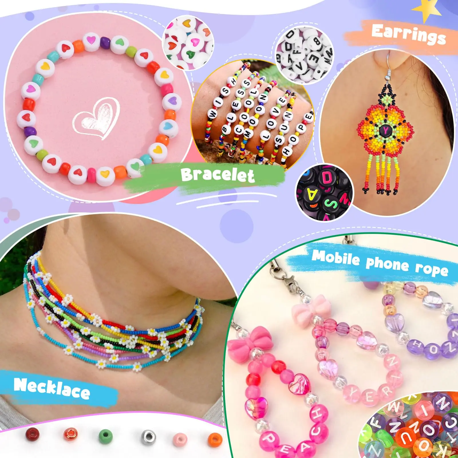 7000PCS 3mm Glass Seed Beads Bracelets Making Kit With 400pcs Alphabet Letter Beads for Jewelry Making DIY Craft Material