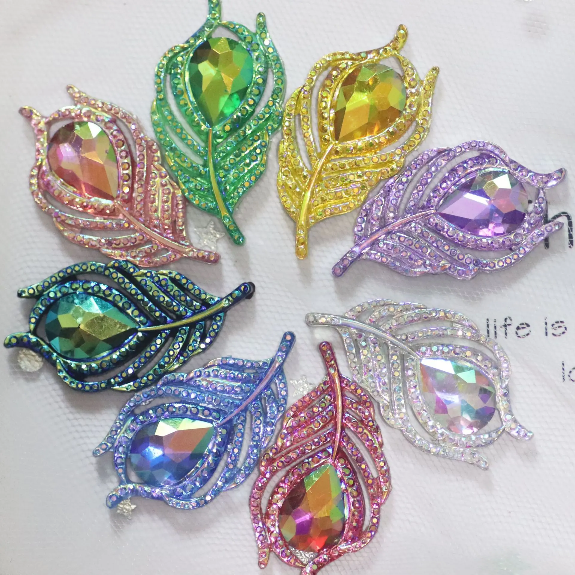 Leaf Resin Cabochon Diy More Colors 20*38mm Feathery Leaves Resin Accessories Flat Bottom  Drill Clothes Bag Diy Accessories