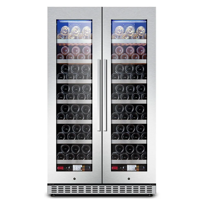 NUELEAD Best Selling 8 Shelves Beverage Refrigerator Wine Cooler Fridge 106 Bottles Dual Zone Household Bar Using