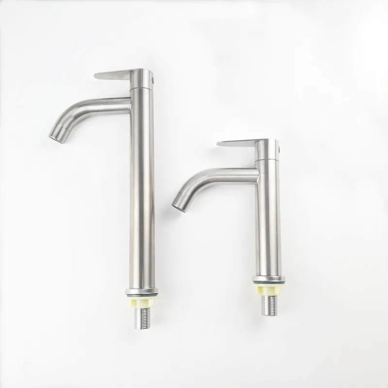 304 stainless steel single cold high basin faucet 304 single water heightening copper core washbasin faucet bathroom