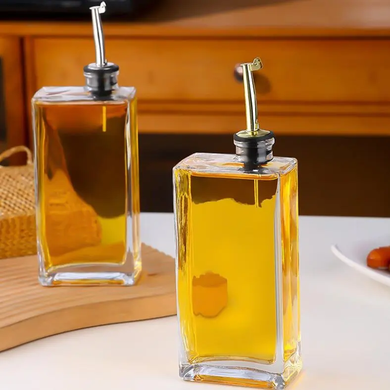 500ml Square Glass Olive Oil Dispenser Bottle With Controllable Spout 16oz Kitchen Soy Sauce Vinegar Seasoning