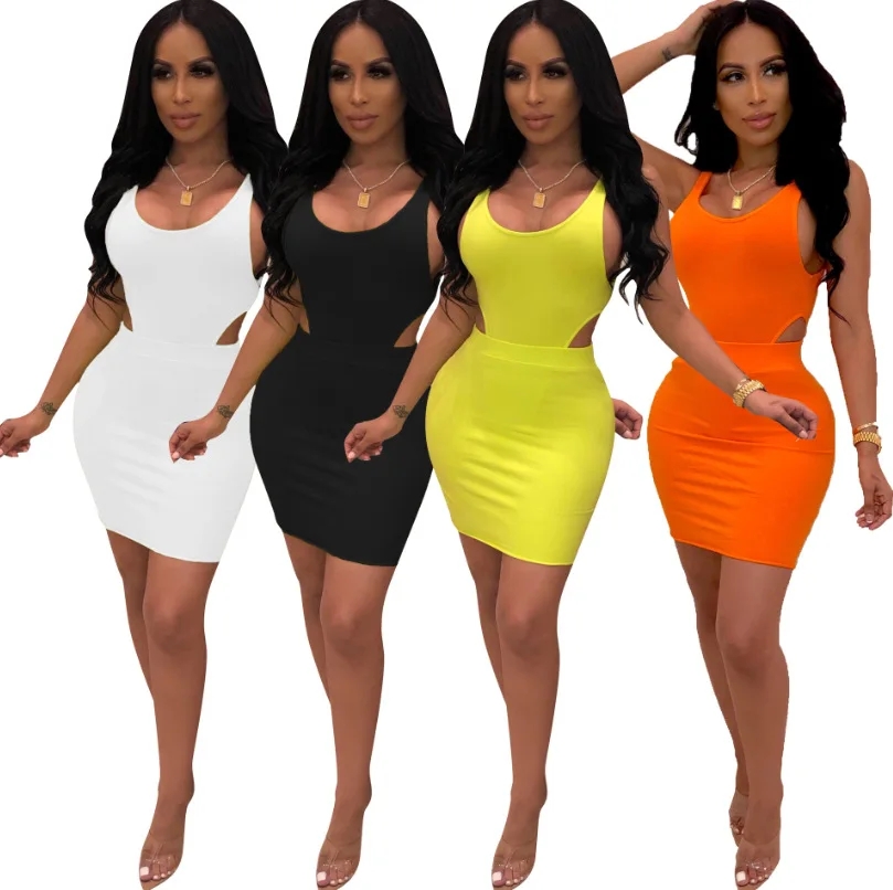 
hallow out dress Solid Color Sleeveless Cut Out Summer Dresses Women Clothing Two Piece Set sundress womens sun dresses 