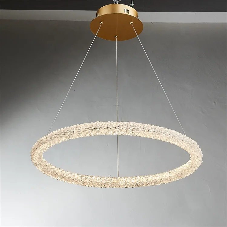 Factory Wholesale Modern K9 Crystal 20 Inch Circle Rings LED Chandelier