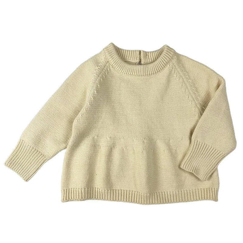 2024 Designer designed baby sweater dress 100% cotton baby dress with shoulder sleeve baby knit skirt