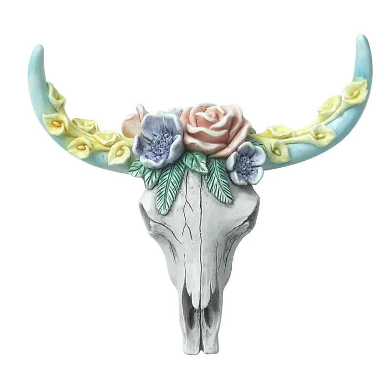 resin cow skull crafts wall decoration ODM kawaii resin crafts for desk decoration OEM animal statue bust folk crafts