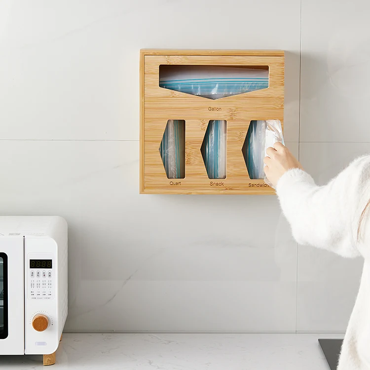 Premium Drawer Organizer for Food Storage Bag Bamboo Sandwich Ziplock Bag Organizer Storage Box