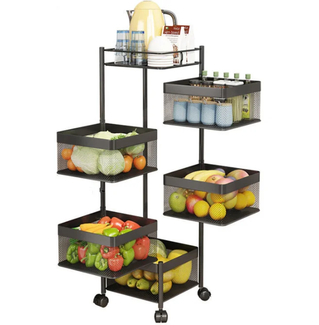 Household Multifunction Rotating Storage Organizer Shelf Fruit Vegetable Kitchen Bathroom Storage Rack With Wheels