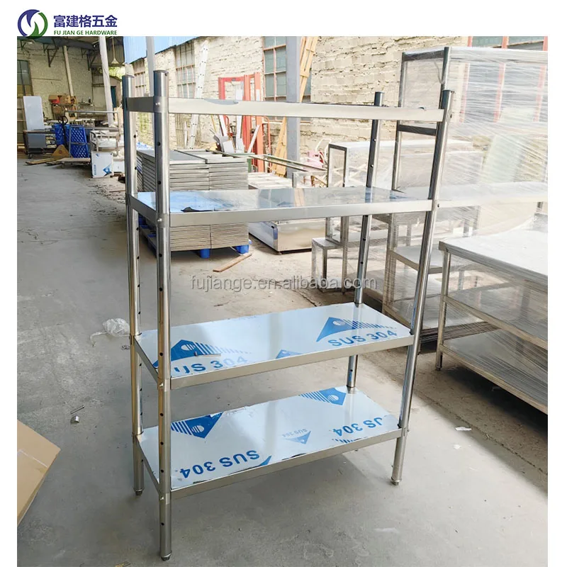 Four Tiers Vegetable Stainless Steel Display Rack Shelf 4 Layers Detachable Commercial Kitchen Shelf For Strong Load Capacity