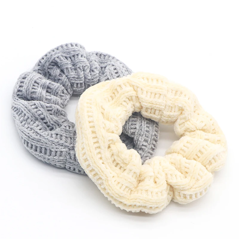 Corduroy Scrunchies Knitted Warm Solid Color Hair Band Knitting Elastic Hair Scrunchies For Girls