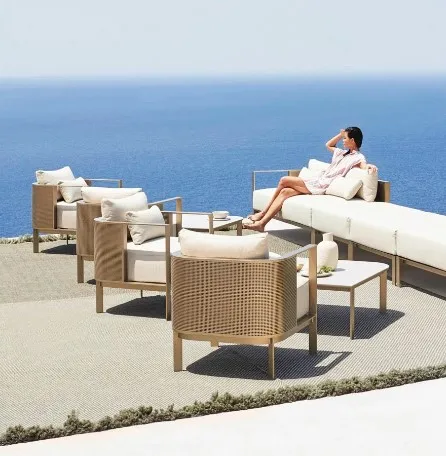 High End  Customized Villa Hotel Stainless Steel Sofa Set Garden Outdoor Dining Table Chair Set