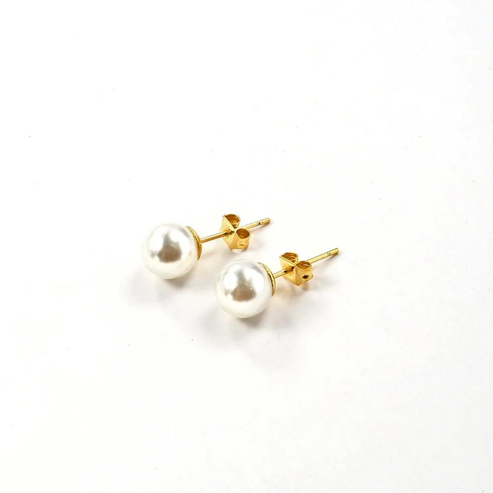  Wholesale Minimalist Jewelry 8mm Pearl Stainless Steel Round Ball Stud