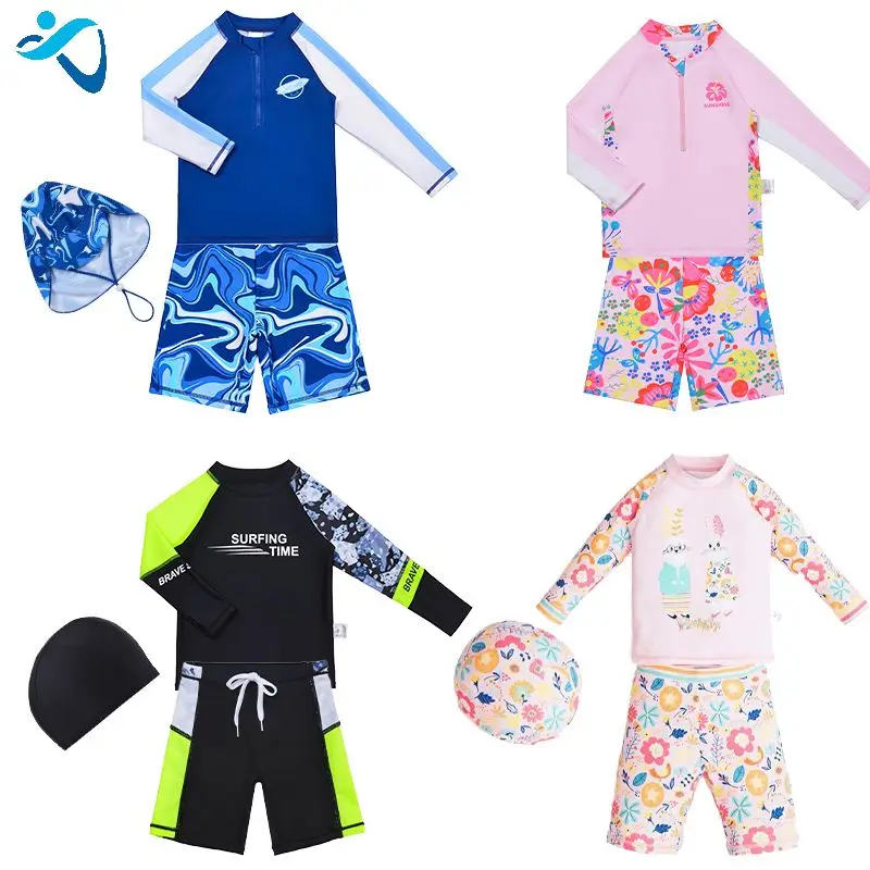 Wholesale Cheap Custom Boys Swimsuit Casual Hot Spring Swimming Trunks Set Vintage Long Sleeve 2 Piece Knitted Baby Swimwear