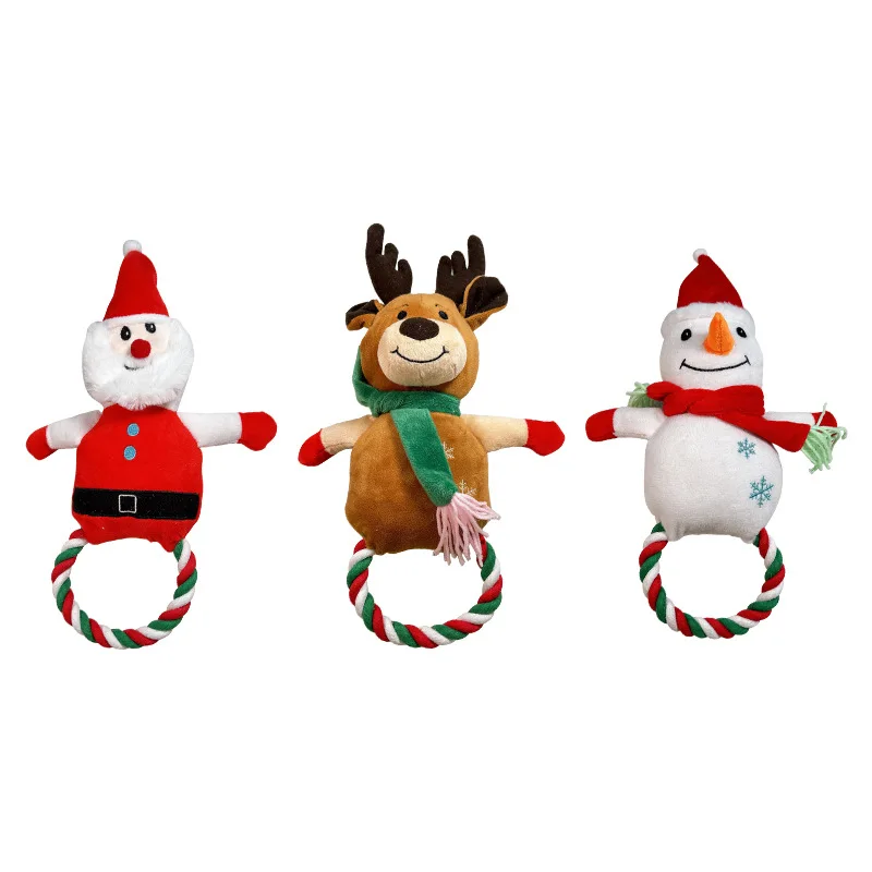 Christmas Interactive Rubber CleanTeeth Sounding Plush Santa Claus Puzzle Leakage Food Squeaky Dog Chew Toy