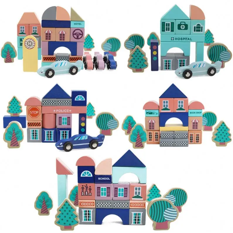 Kids Wooden Blocks Toy Montessori Educational Wooden Building Blocks 161pcs Race Car Blocks Toy