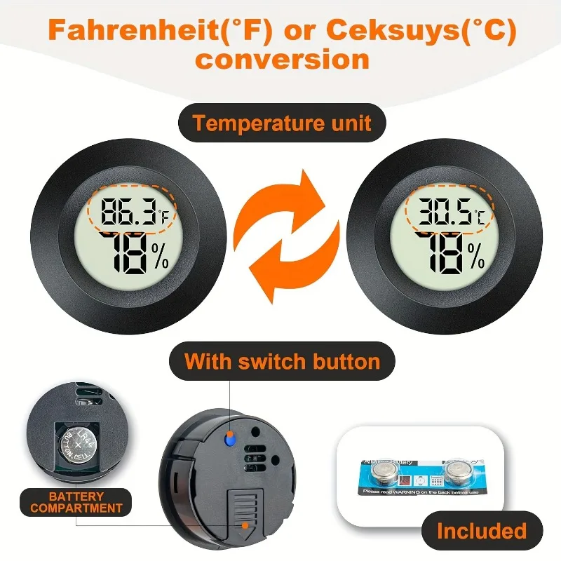 Great Quality High-strength Round Metal Digital Hygrometer Home Household Thermometers