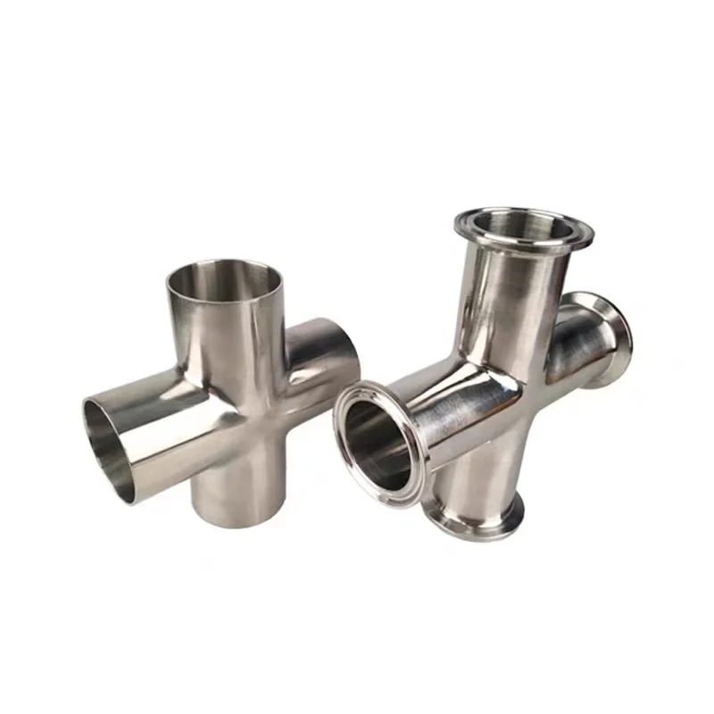 ss304 cf8 stainless steel pipe fitting ferrule clamp polishing sanitary clamp 4 way cross