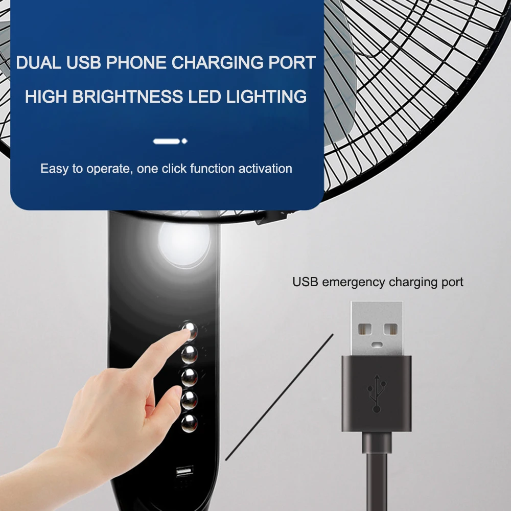 Factory Price Ac Dc 12v Solar Charging Vertical Fan with LED Light USB Mobile Charger Household Solar Fan 16 Inches Long HELIOS