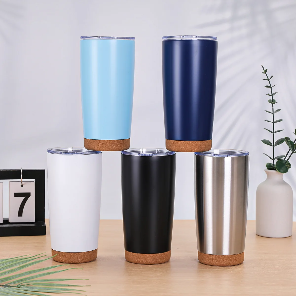 Double Wall Stainless Steel CoffeTherme al Mug Travel Tumbler with Cork Bottom & Lid for Coffee Tea Cold Drinks