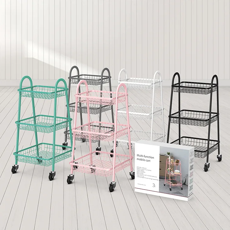 Kitchen and living room multi-functional floor-to-ceiling mobile trolley multi-layer stacking debris trolley