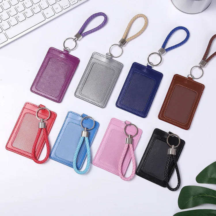 Fashion new style hot sale blank PU leather tassel ID card holder Credit Card Wallet knit Keychains