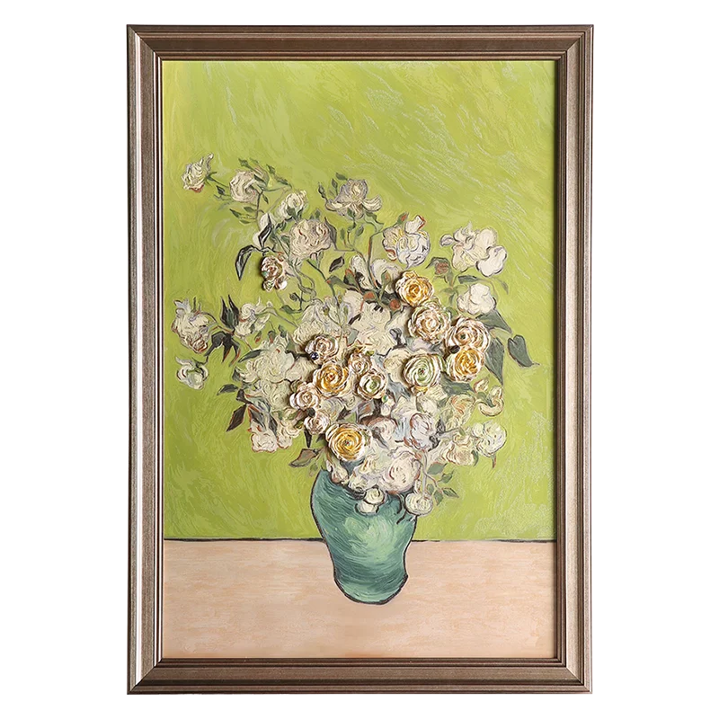 SANLOREN Wall decor enamel painting Vincent van Gogh white rose living room decorative paintings with customized sizes for home