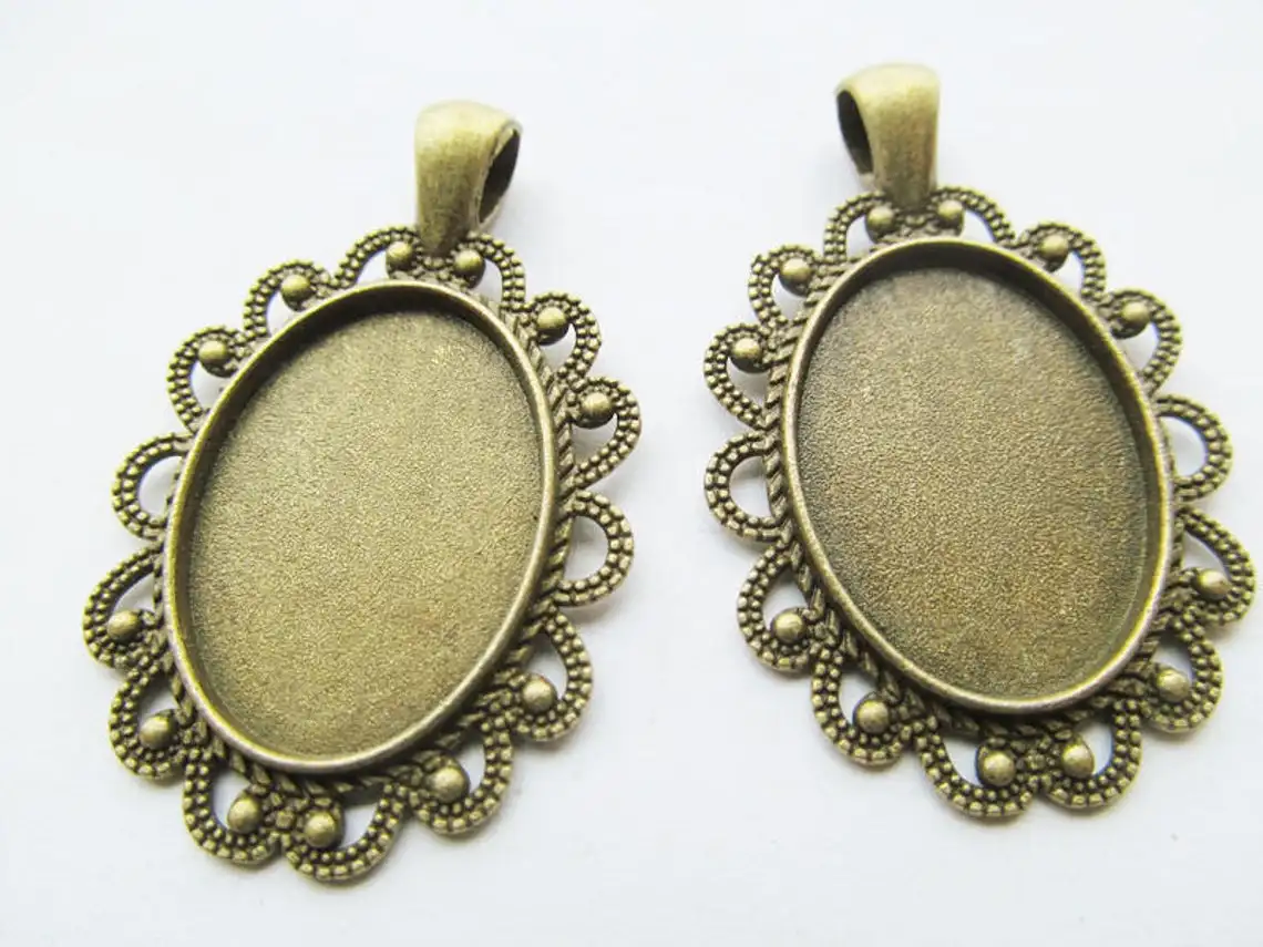 Popular Fit 18mmx25mm Oval Flower Base Setting Tray Bezel Pendant Aluminum Bronze Empty Pendant Trays