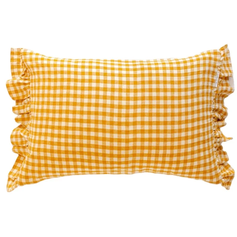 50*70 cm Gingham Pillow Case with Frill Plaid Ruffles Pillowcase Cushion 2 Sides Different Bed Pillow Case Cover Festival Gifts