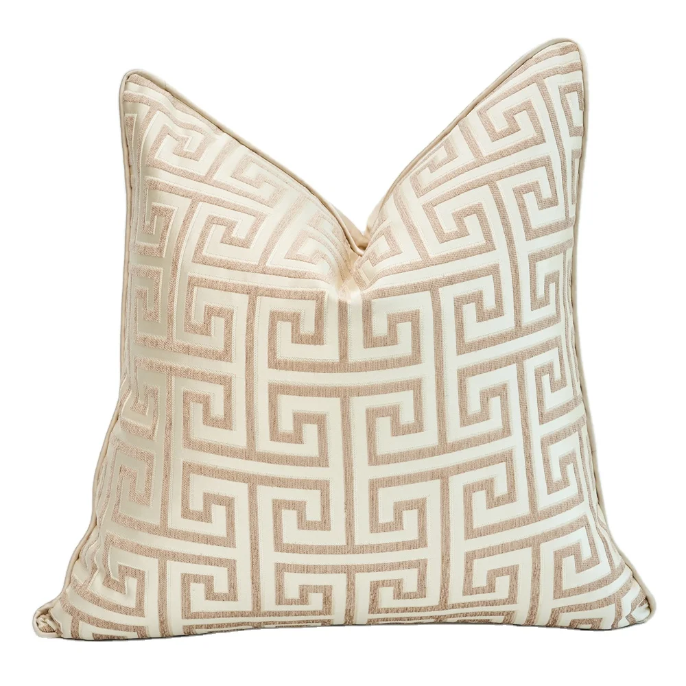 Luxury Vintage Pattern Cushion Cover Gold Satin Pillowcase with Abstract Design Woven Technique for Sofa Bed Home Decor
