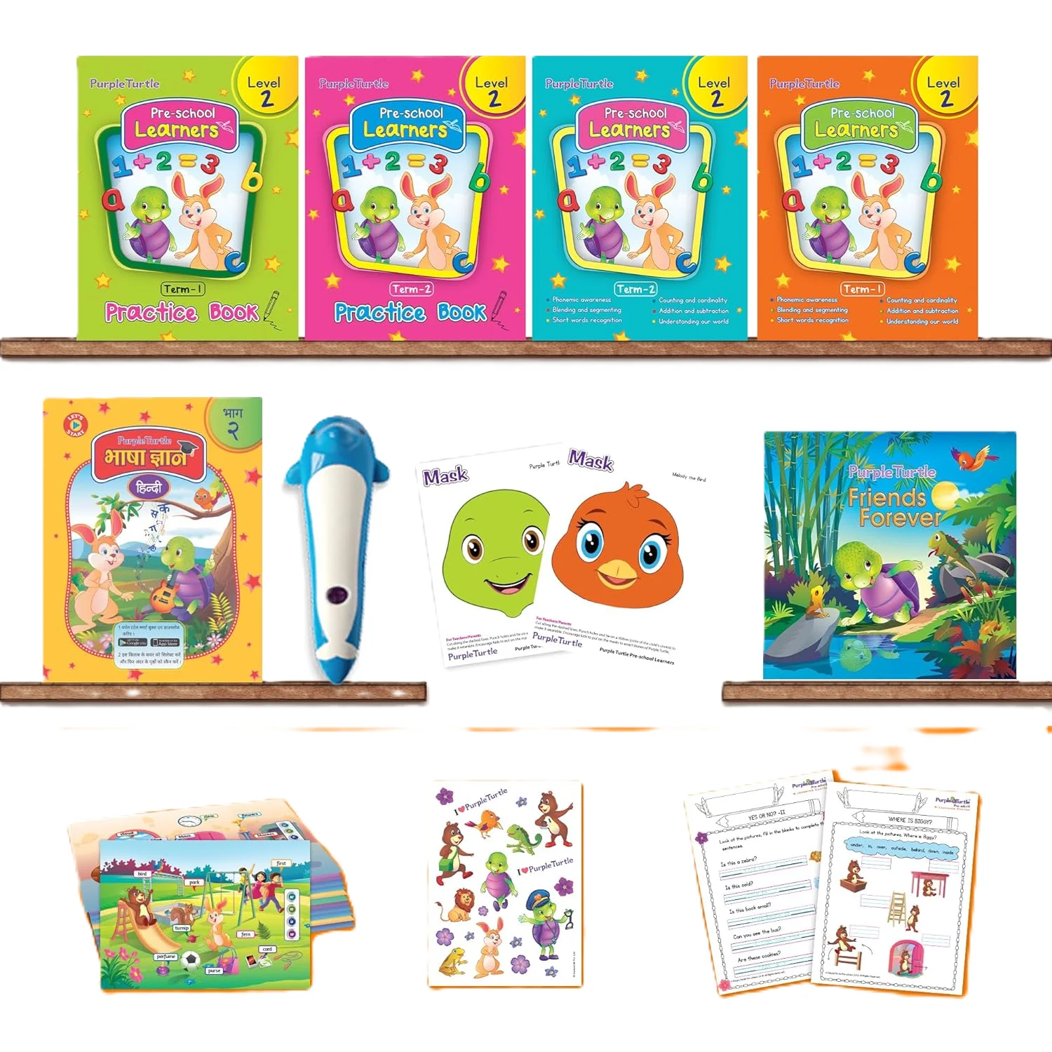 Purple Turtle Preschool Kit with Talking Pen Level 2 For LKG Kids - The Complete Curriculum Books with Talking Pen