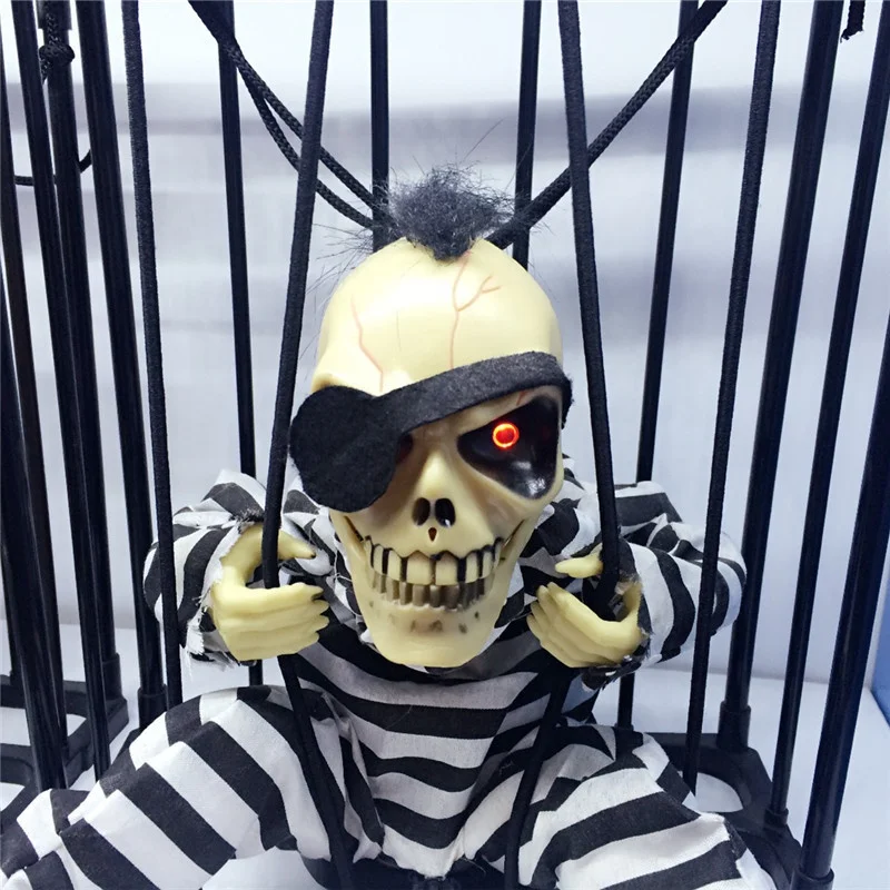 Halloween Trick Light-Controlled Induction Skull Prison Cage Ghost Funny Eyes Light-Emitting Party Electric Toy Ghost Scary Doll