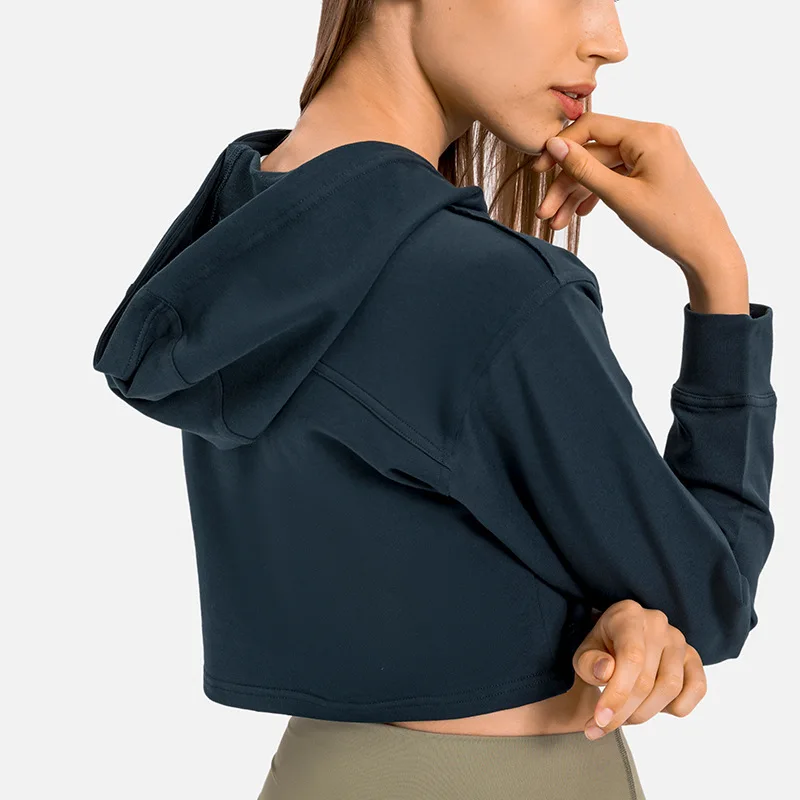 Custom logo fashion long sleeves hoodies fitness cropped hoodies loose pullover hoodies for women