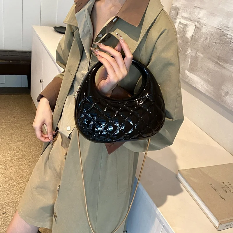 Fashion Women Acrylic Clutch Purse Half Moon Woman Bag Chain Shoulder Evening Handbag for Wedding Ladies Gold Moon Sling Purses
