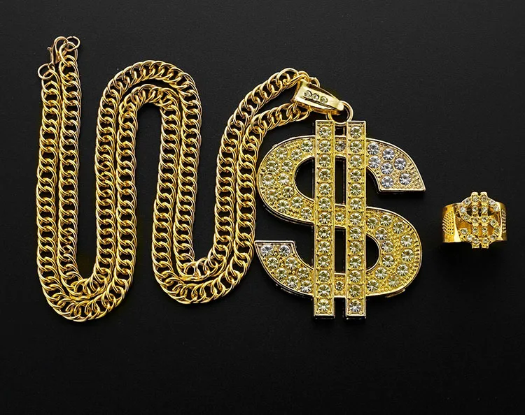 G641 Jewelry Hip Hop Punk Full Rhinestone Iced Out Zircon Money Dollar Pendant Men gold dollar necklace