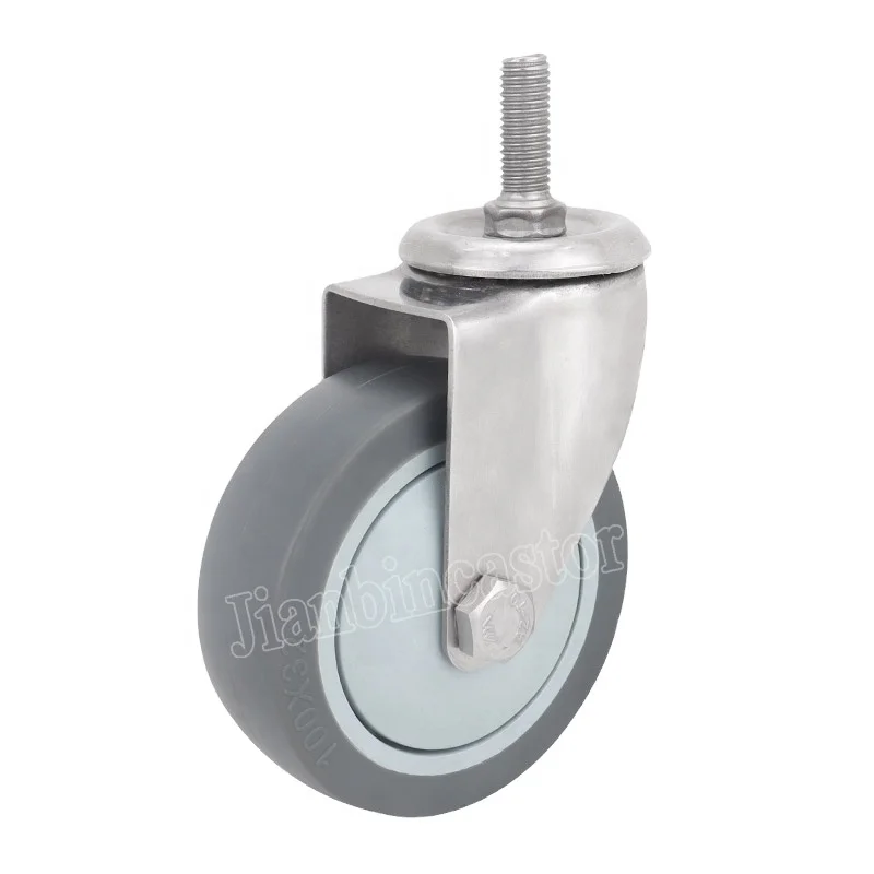 3/4/5 Inch with double brake Castor 304 stainless steel top swivel plate swivel plastic core TPR wheel SS caster