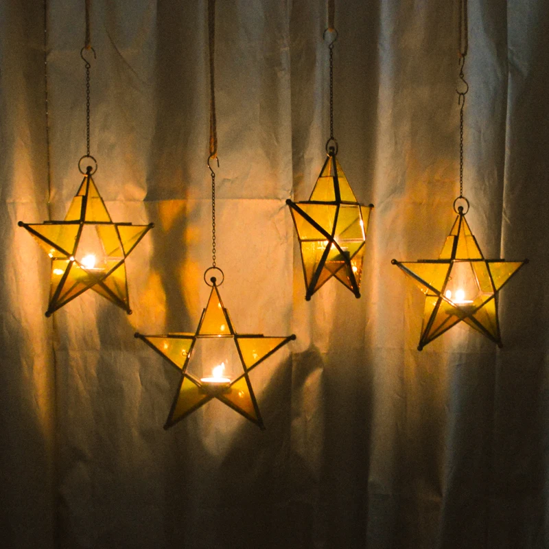 Noolim Metal Star Glass Lantern Hanging Candle Holder For Decorative  Wedding Party Home Decoration Birthday Party