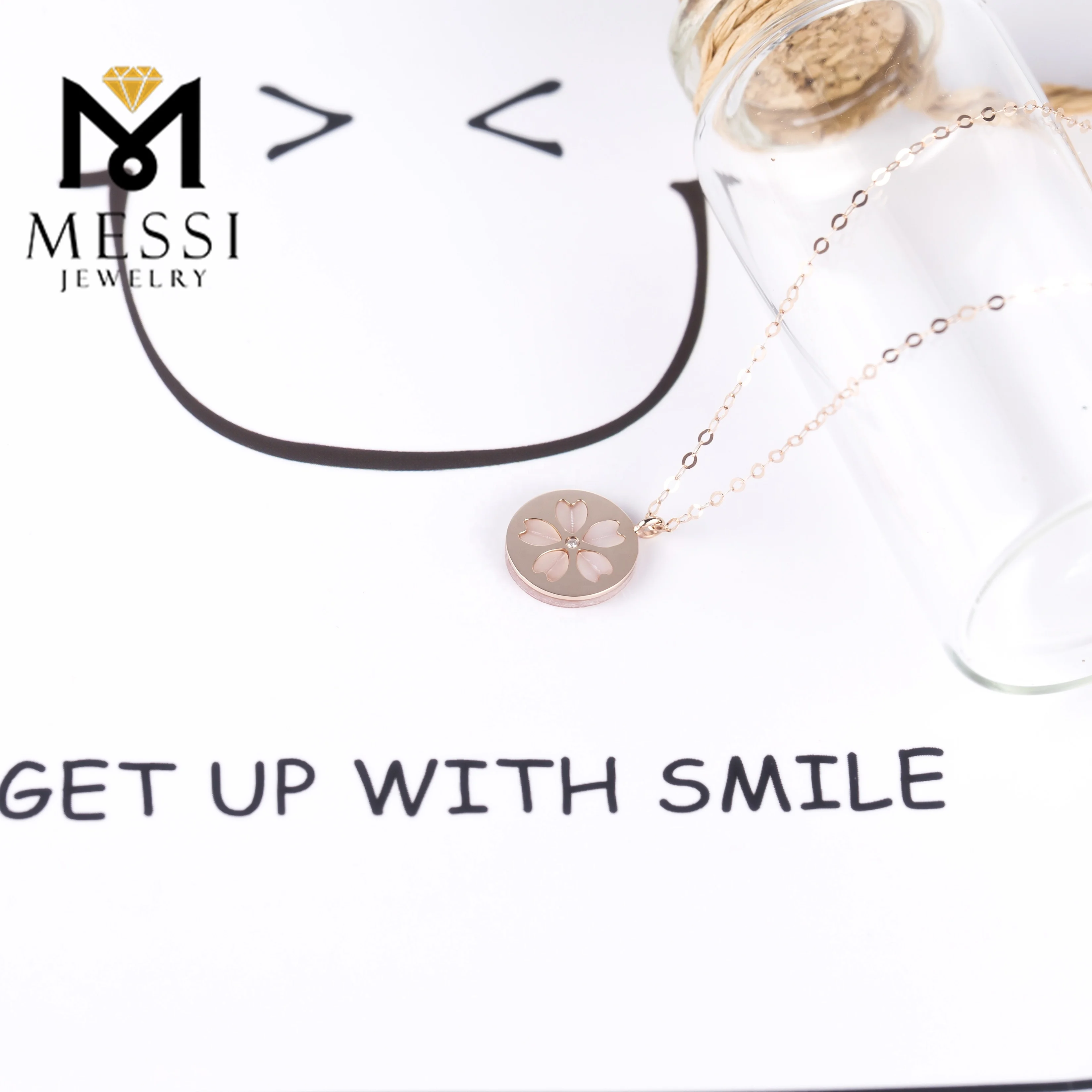 Messi Jewelry cherry blossom shape mother of pearl necklace in 18k rose gold with natural diamond sukura necklace jewelry