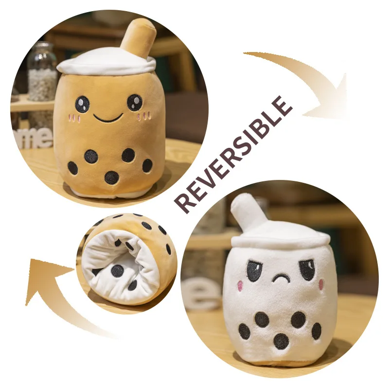 15cm Kawaii Boba Milk Tea Reversible Plush Soft Anti Stress Toy Cute Plush Toy Keychain