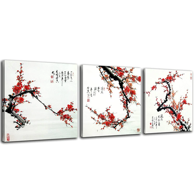 Traditional Chinese Plum Blossom Red Wall Art Home Decor