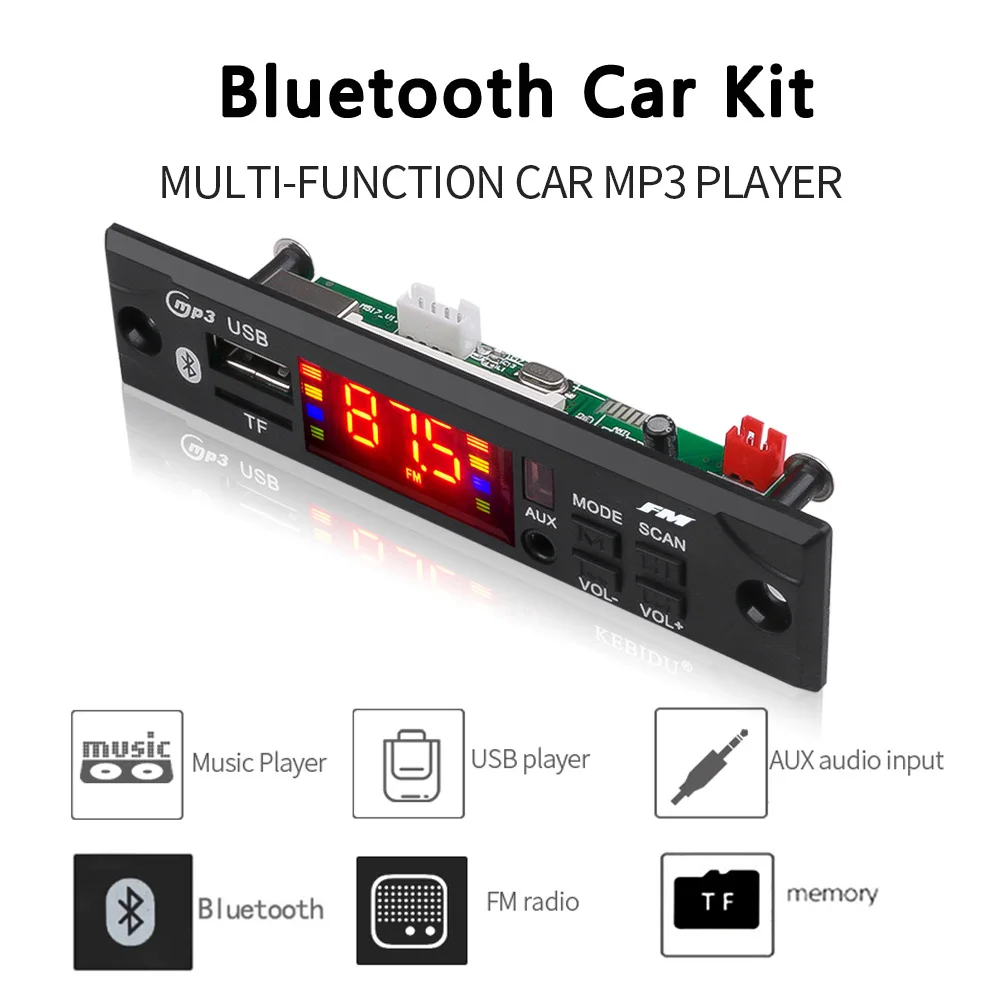 MP3 Decoder Board 12V Blue tooth 5.0  Car FM Radio Module Support TF USB AUX LCD Display With Remote Control