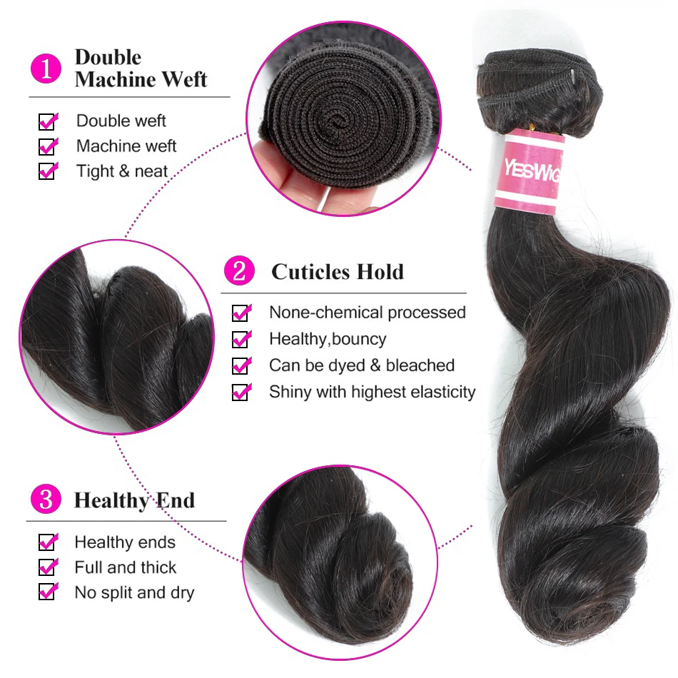 Yeswigs Loose Wave Human Hair Weaving Factory Sales Peruvian Young Girl Virgin Cuticle Aligned Spring Loose Curls Extension Hair