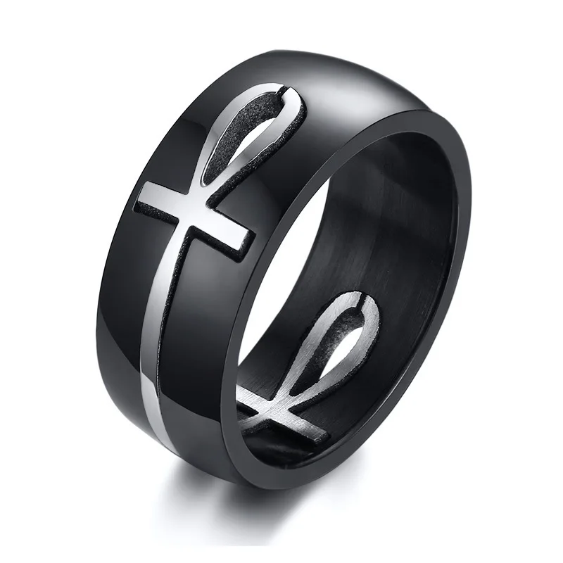 NUORO Newest Stainless Steel Cross Ring Prayer Lucky Jewelry For Men Classic Ankh Egyptian Cross Ring