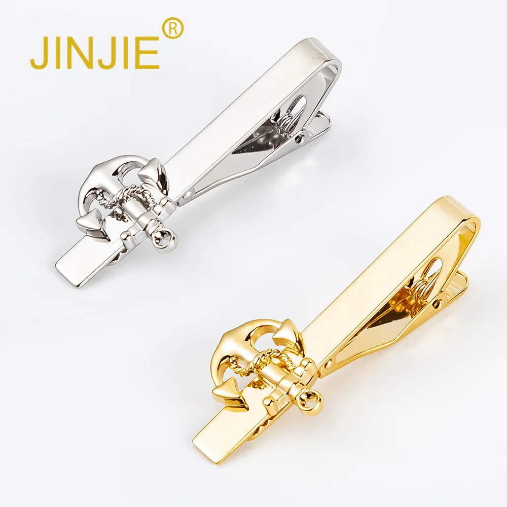 Fashion popular mens tie bar business gold silver plated anchor tie clip on tie jewelry wholesale
