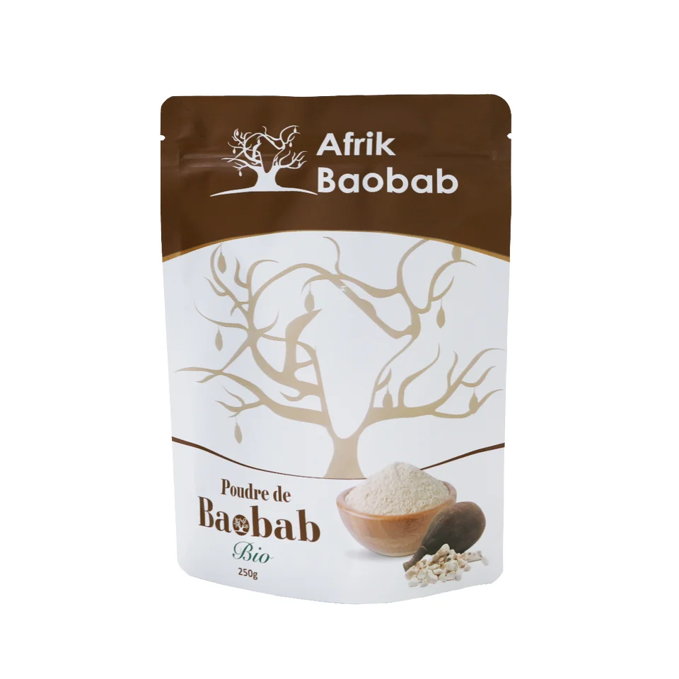 Custom Food Bag 250g Factory Wholesale Recyclable Food Grade Mylar Bags Stand Up Pouch for Baobab Powder with Zip Lock
