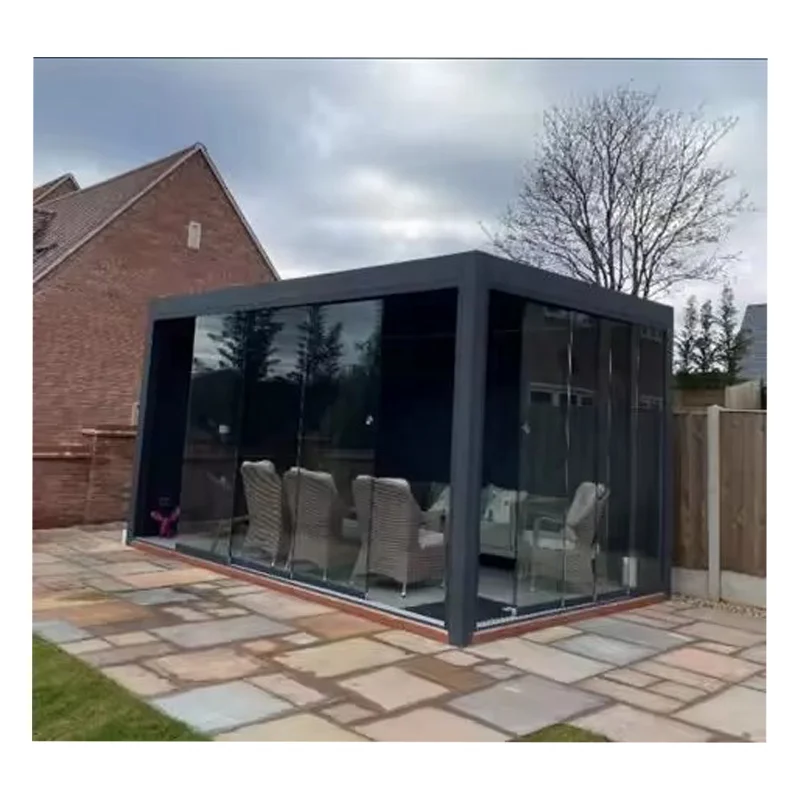 Patio Glass Enclosure Patio Terrace Canopy Sun Room Sliding Glass Patio Enclosure Outdoor Living Gazebo with 10mm Tempered glass